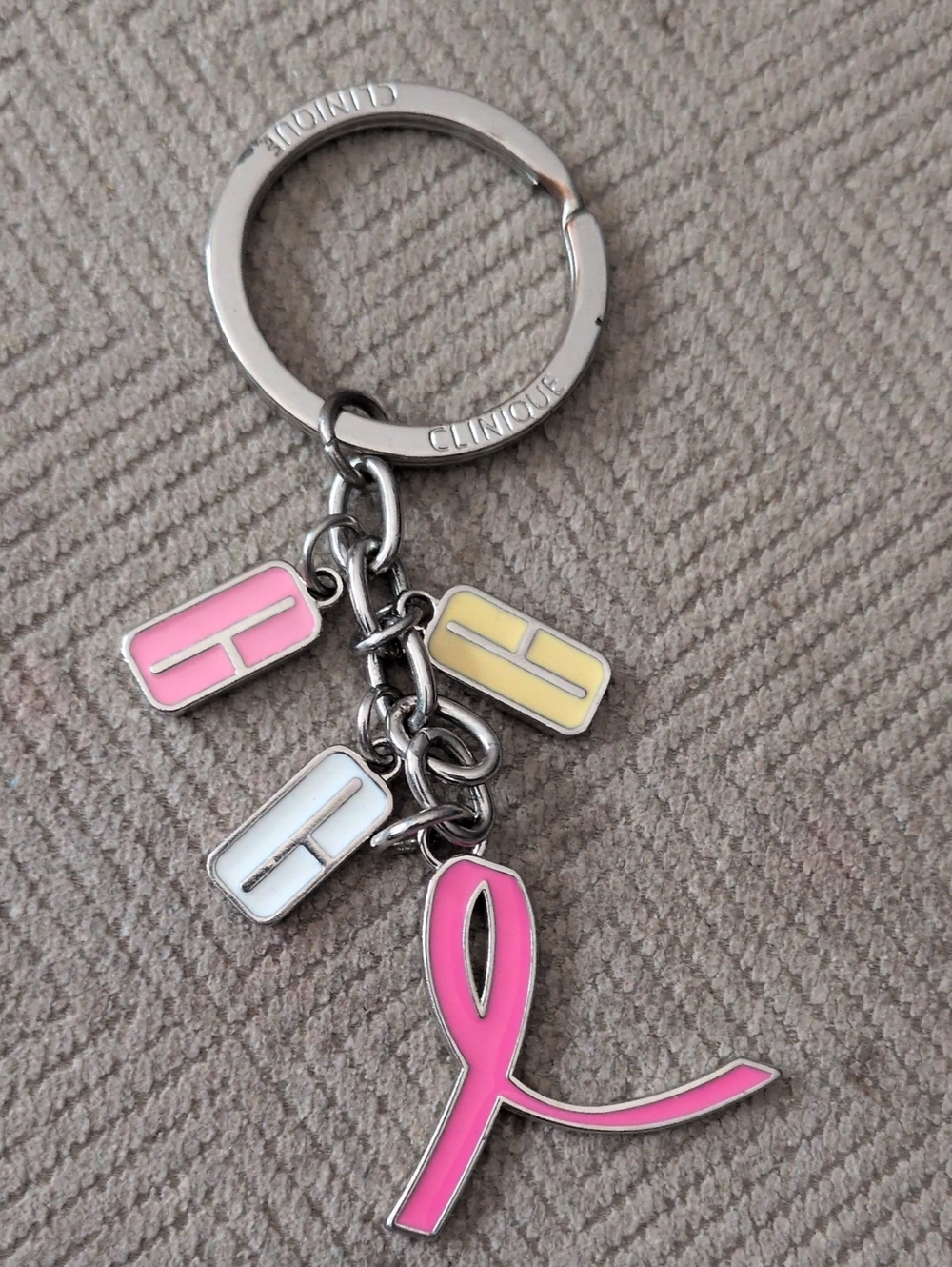 Clinique Pink Ribbon Enamel Keychain with Pastel Charms